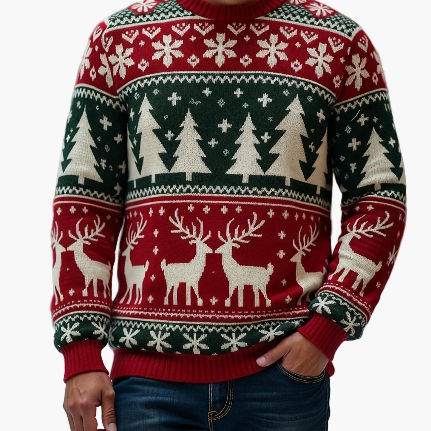 Herren Weihnachtspullover mit Rentier- und Tannenbaum-Motiv – Perfekt für festliche Anlässe und Partys