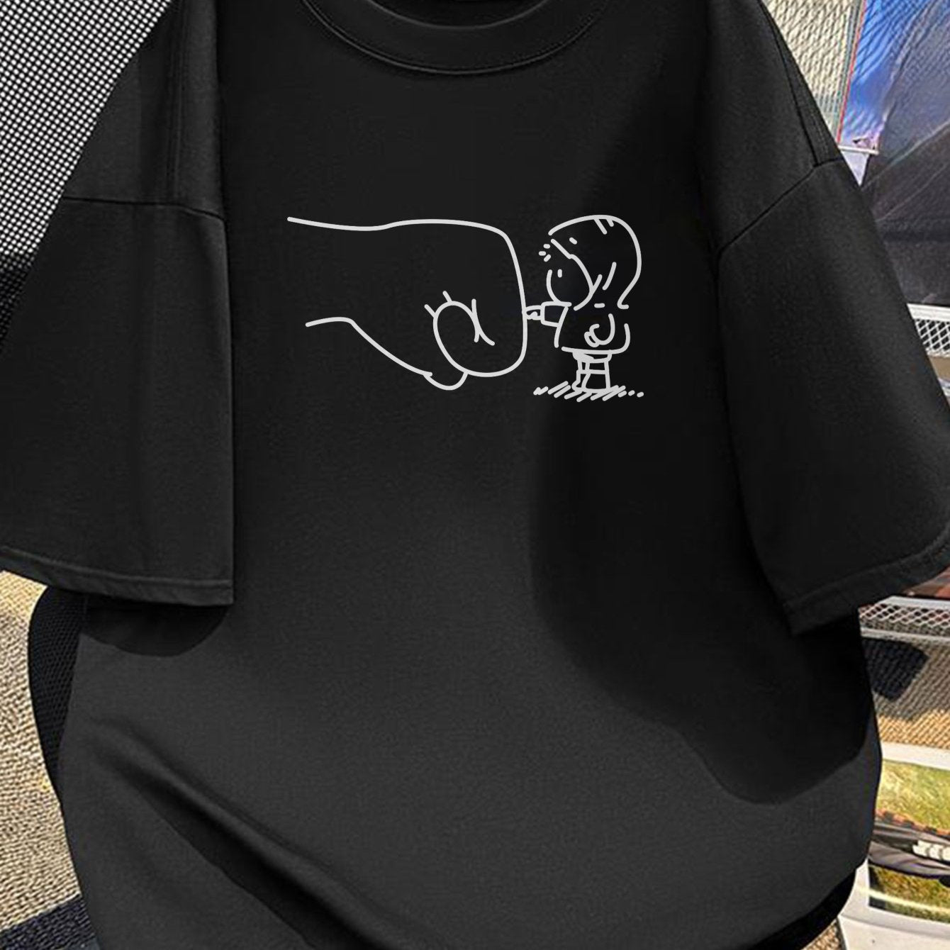 Herren Oversize T-Shirt mit lustigem Fist Bump Print – Lockeres Streetwear Grafikshirt