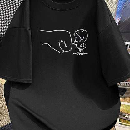 Herren Oversize T-Shirt mit lustigem Fist Bump Print – Lockeres Streetwear Grafikshirt