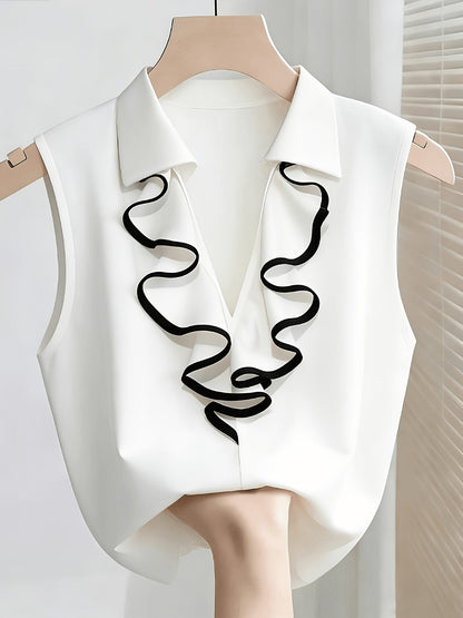 Damen Bluse ärmellos mit Rüschen-Design für Büro und elegante Anlässe