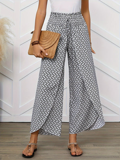 Damen Weite Bein Hose mit geometrischem Muster – Eleganter Sommer-Look für Freizeit und Alltag