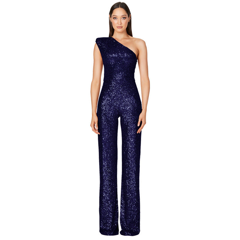 Helen – Ärmelloser Pailletten-Jumpsuit mit One-Shoulder-Design