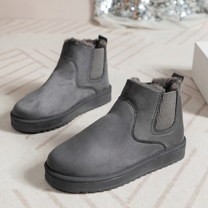 Damen Warme Winterstiefel Stiefeletten mit flauschigem Futter, einfarbig, bequem