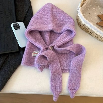 Gestrickte Sturmhaube mit Kapuze und integriertem Schal
