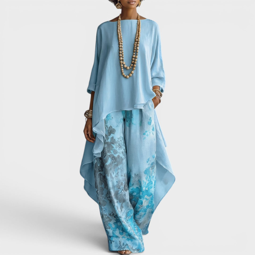 Damen 2-teiliges Set: Tunika mit Zipfeln & weite Hosen mit Muster