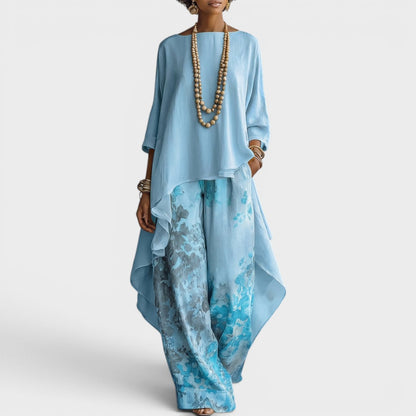 Damen 2-teiliges Set: Tunika mit Zipfeln & weite Hosen mit Muster