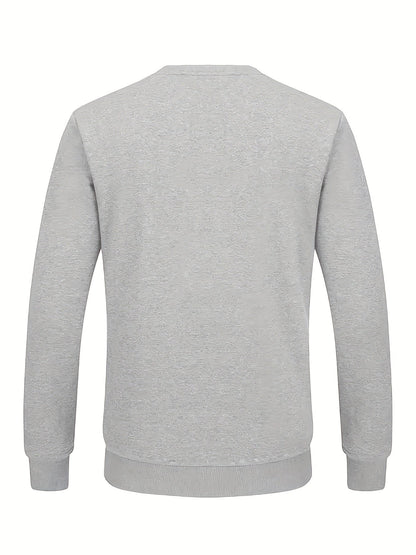 Herren Plüschfutter Sweatshirt mit Berg-Motiv, Rundhals Langarm-Pullover