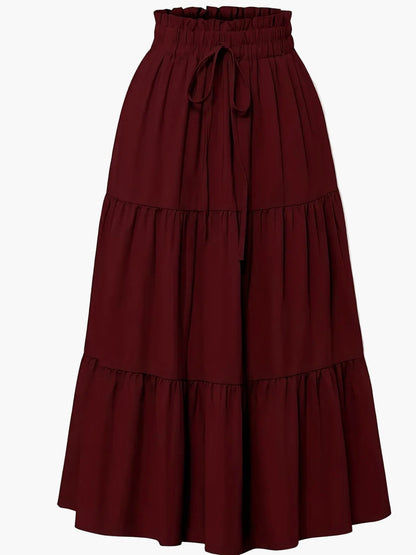 Damen Stufenrock mit hoher Taille und Bindegürtel – Eleganter Freizeit- und Sommerrock