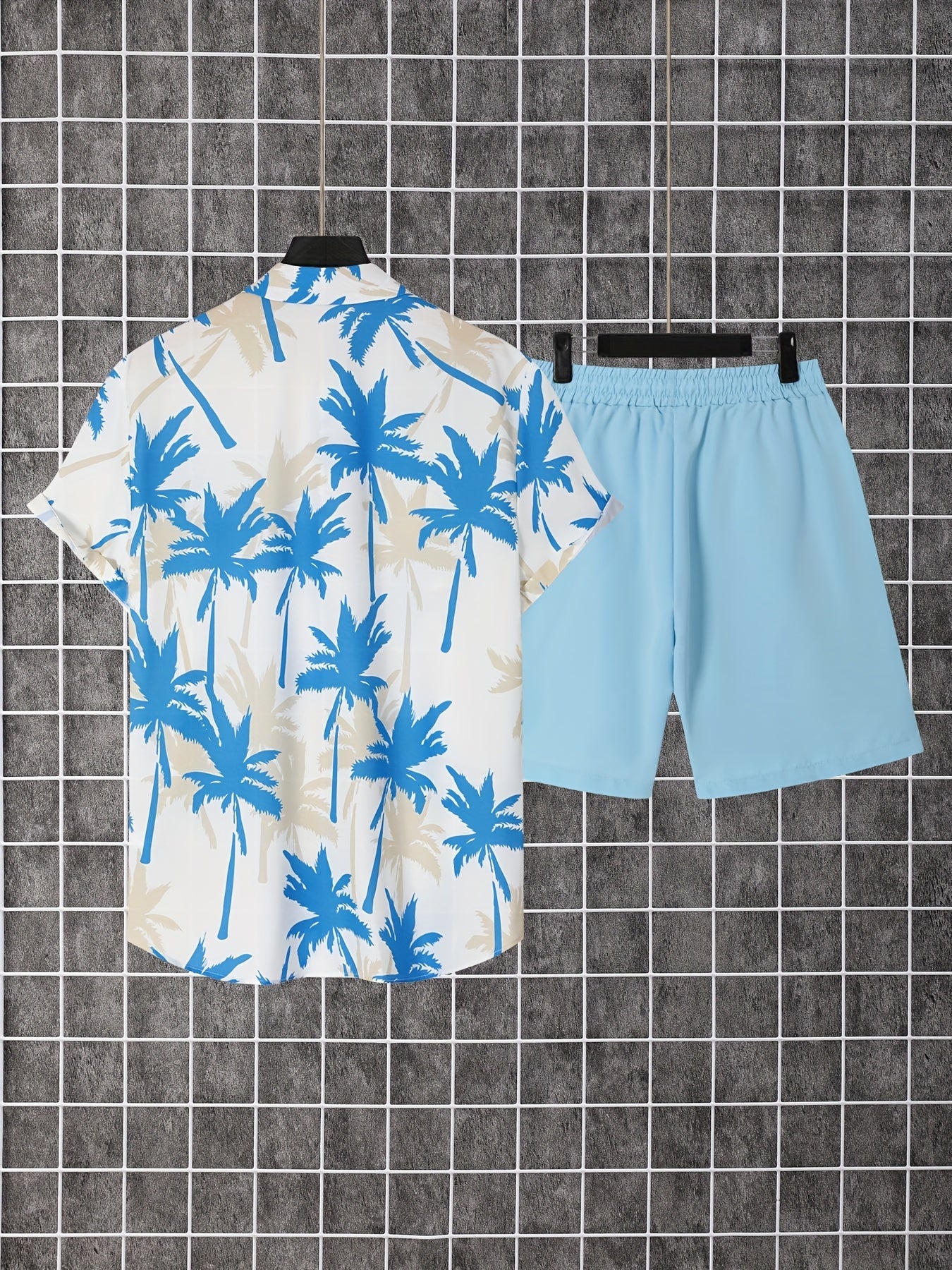 Herren Strandhemd Set – Lässiges Palmenmuster für Sommer und Urlaub