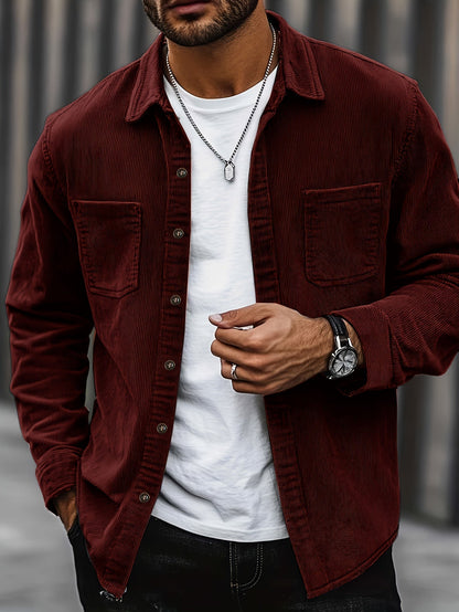 Herren Cordhemd Overshirt mit zwei Brusttaschen Langarm Freizeithemd