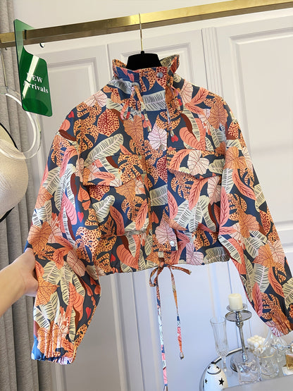 Kurze Damen Übergangsjacke mit Stehkragen und Kordelzug