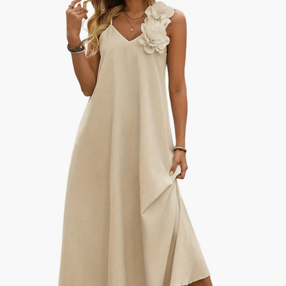 Damen Elegantes Maxikleid mit 3D-Blumenapplikation für besondere Anlässe