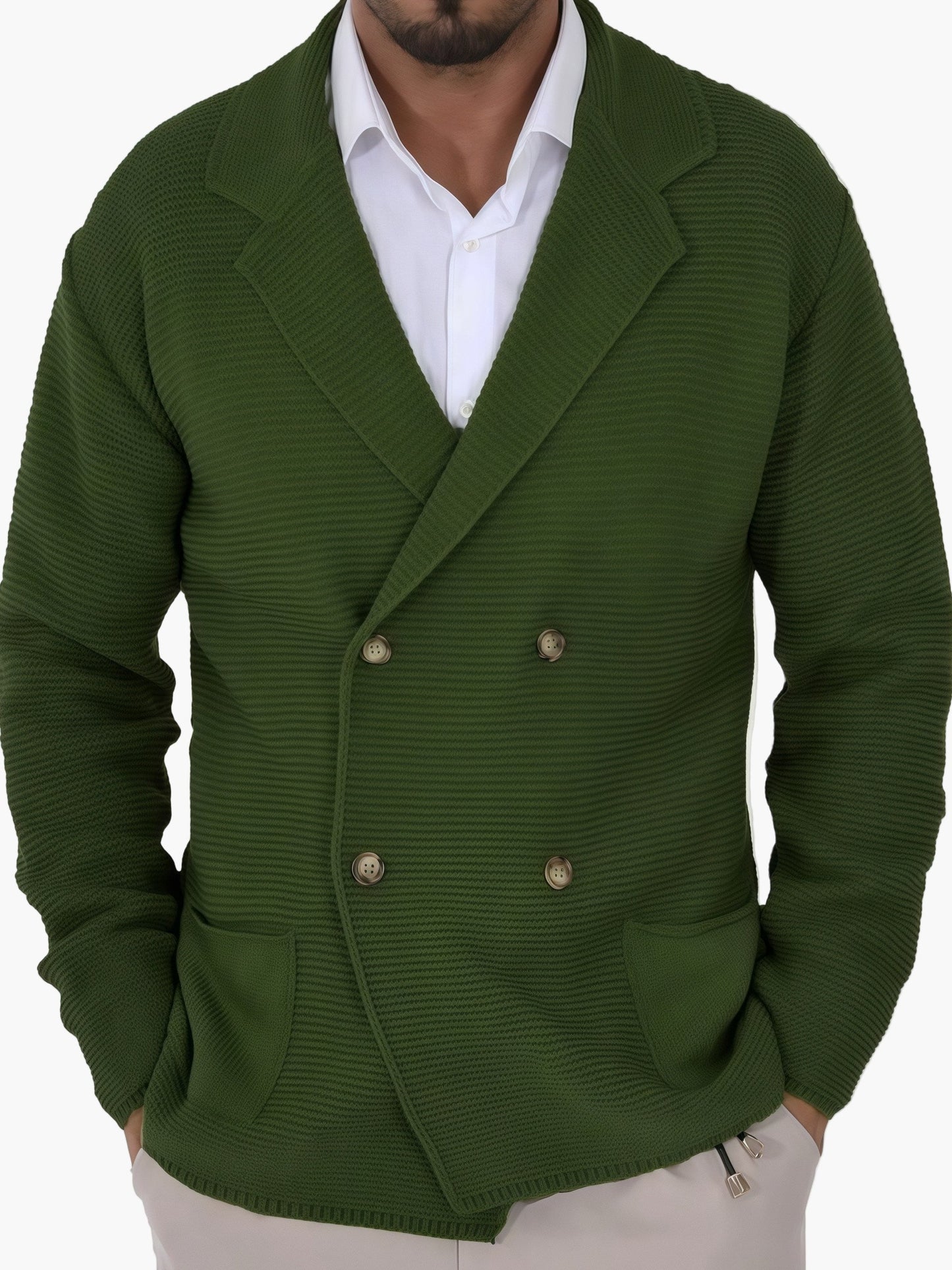 Herren Strickjacke Casual Doppelreihig Business Freizeit Sakko-Stil