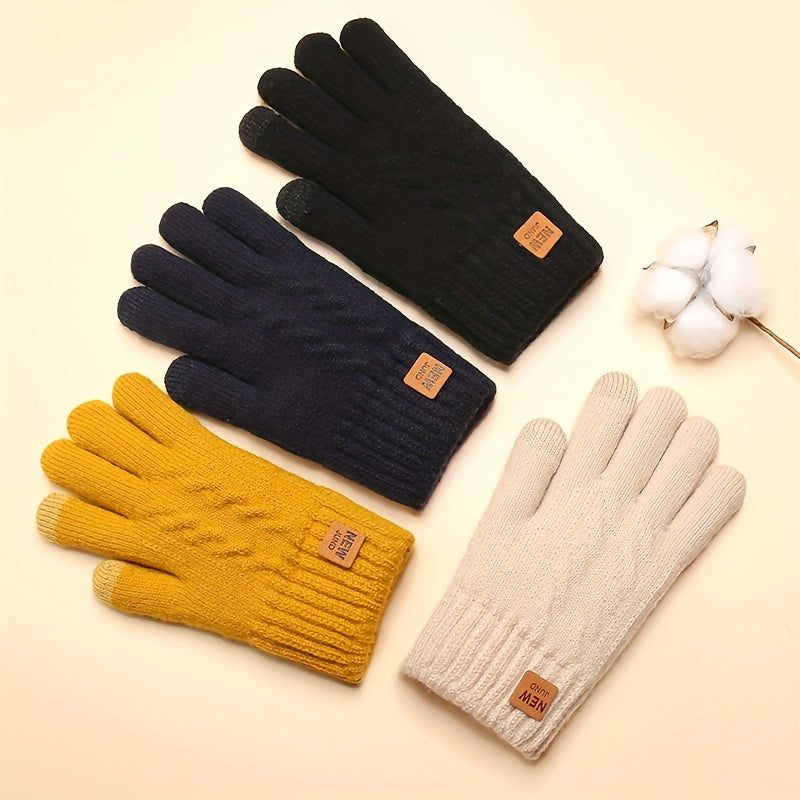 Gestrickte Winterhandschuhe mit Touchscreen-Funktion und Plüschfutter