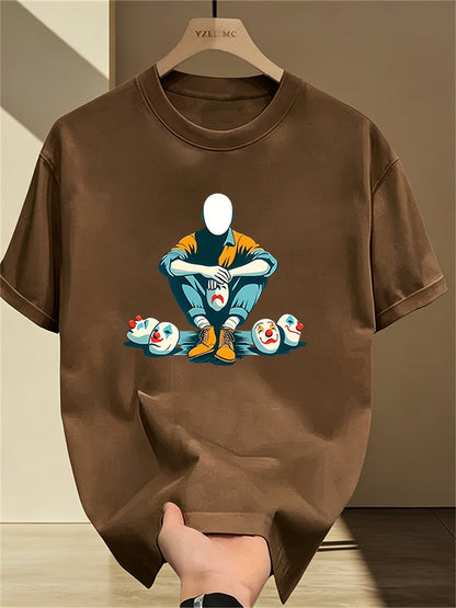 Herren Grafik T-Shirt mit maskiertem Charakter und Clownsmotiven – Modernes Statement Shirt für Individualisten