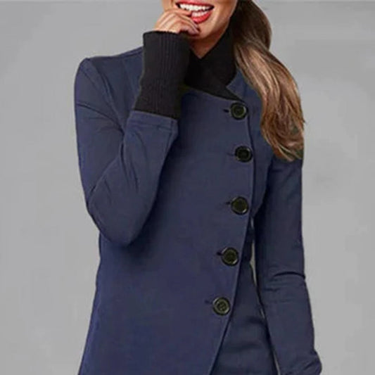 Damen Asymmetrische Jacke mit Stehkragen und Knopfleiste