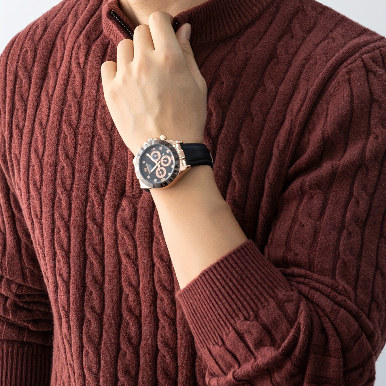 Herren Strickpullover mit Zopfmuster und Stehkragen – Eleganter Casual Look für Herbst und Winter