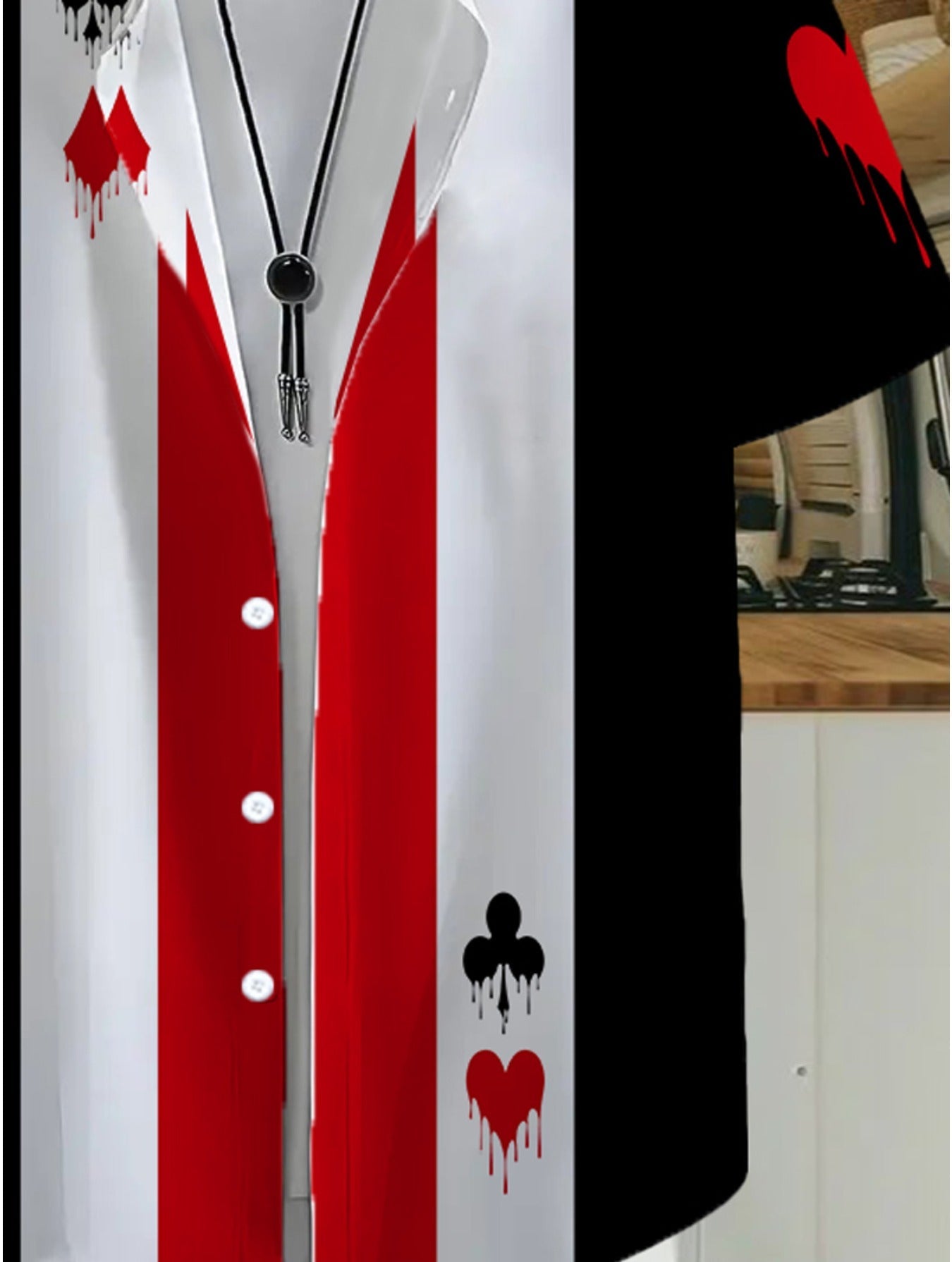 Herren Freizeit Hemd mit Spielkarten-Motiv und modernem Print – Kurzarm, Knopfleiste, auffälliger Style
