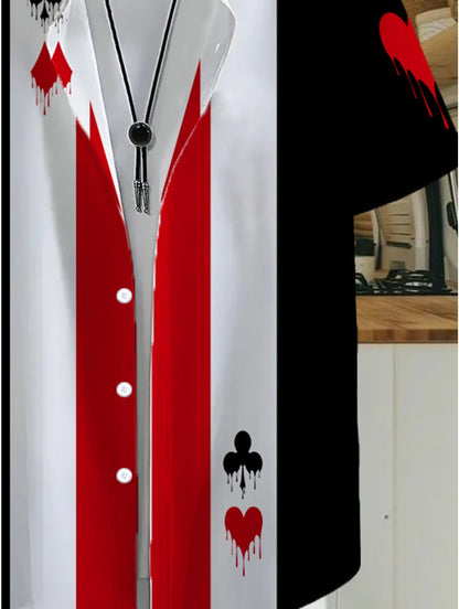 Herren Freizeit Hemd mit Spielkarten-Motiv und modernem Print – Kurzarm, Knopfleiste, auffälliger Style