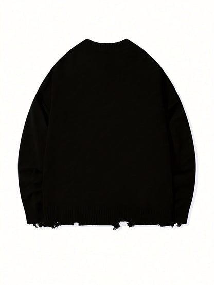 Unisex Distressed Pullover mit Rundhals Ausschnitt und Rippbündchen
