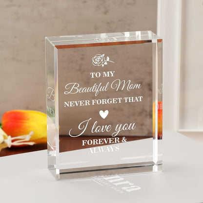 Muttertag Kristall Dekoration – Elegantes Acrylglas Geschenk für Frauen mit Gravur 'Für meine schöne Mama, ich liebe dich für immer' – Stilvolles Andenken für Zuhause