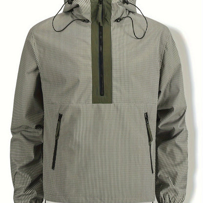Anorak Jacke gestreift mit Kapuze und Reißverschluss