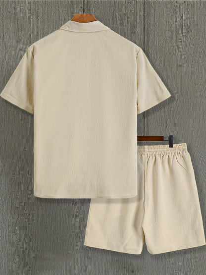 Herren Freizeit Kurzarm Set – Modernes Button-Down Hemd & Shorts für entspannte Looks