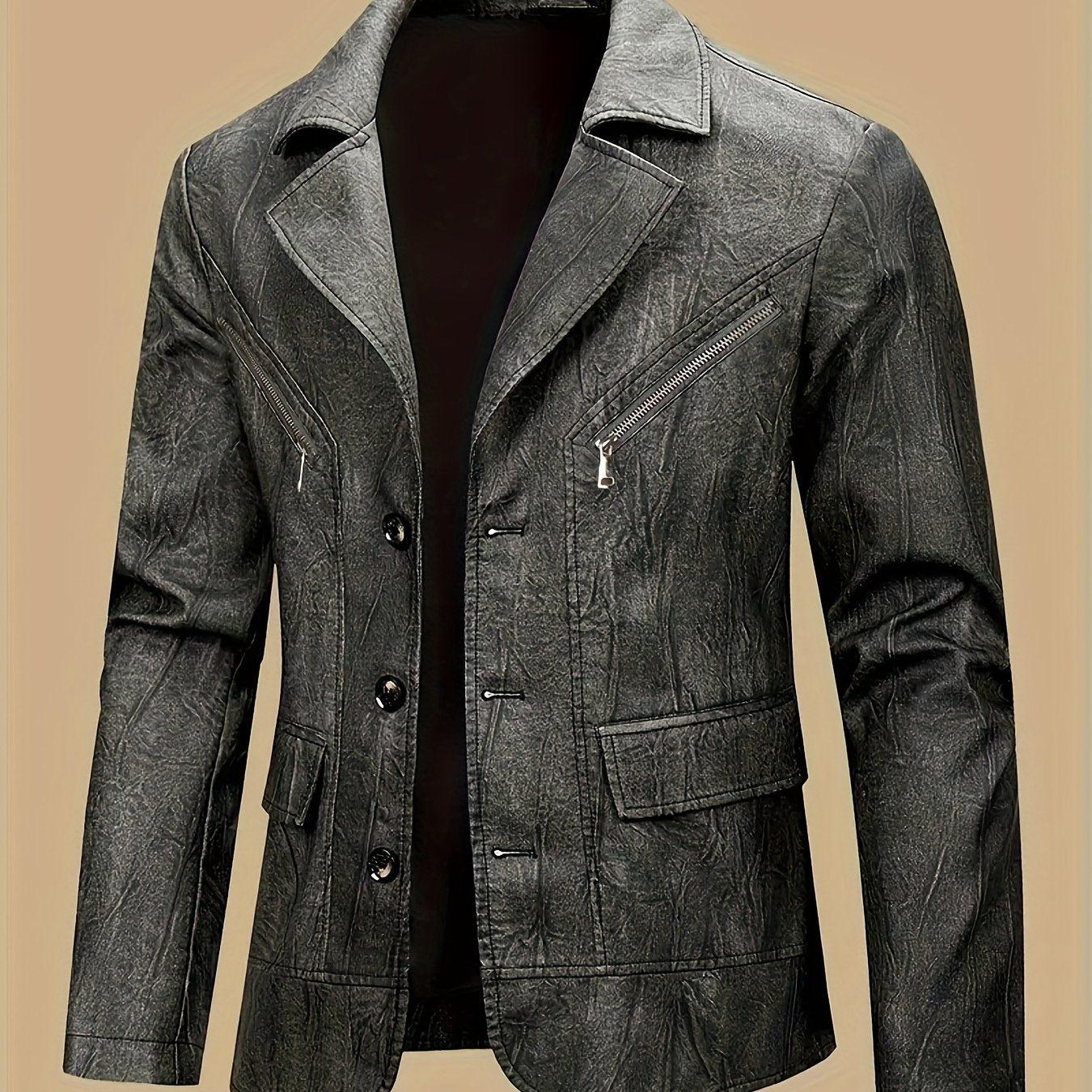 Herren Sakko Jacke mit Reißverschlussdetails und Knopfverschluss
