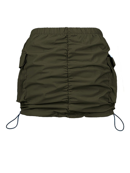 Damen Utility Minirock mit Raffung und Kordelzug – Streetstyle Cargo Skirt