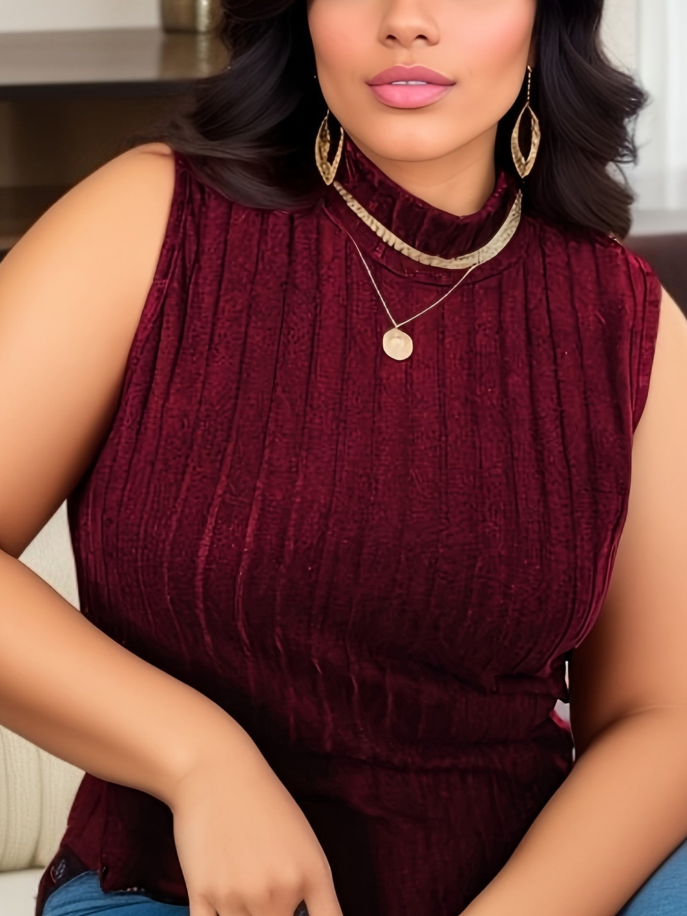 Damen Ärmelloses Stricktop mit Stehkragen – Eleganter Freizeit-Look, Plus Size