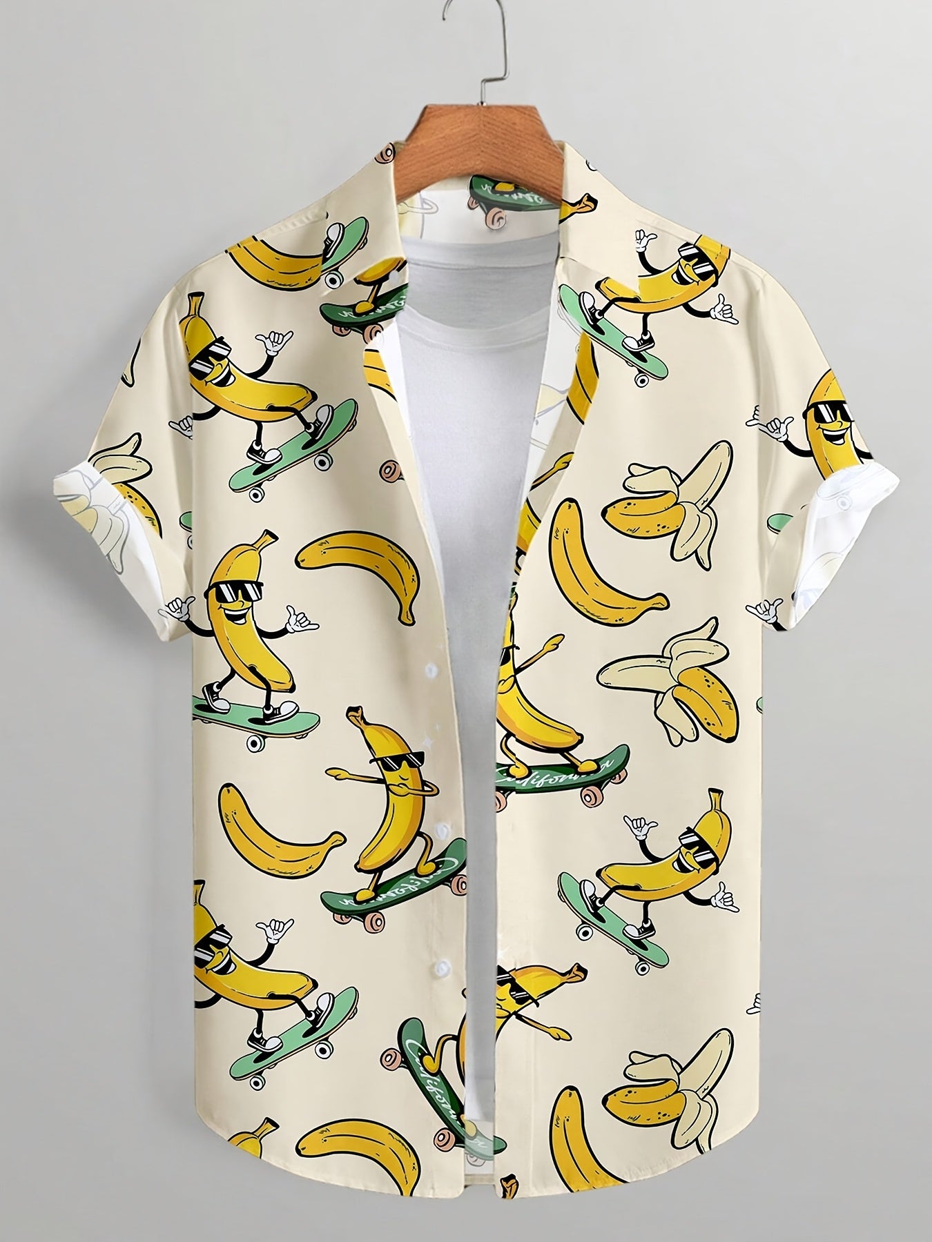 Herren Kurzarmhemd mit witzigem Bananen-Skateboard-Print – Freizeit, Festival, Statement