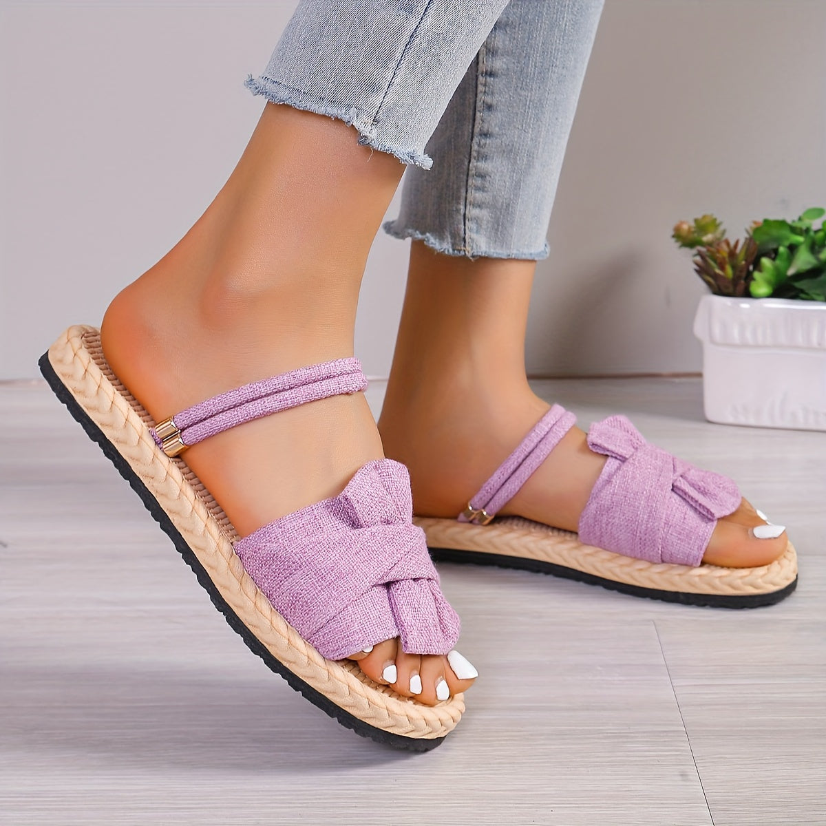 Damen Sommer Sandalen mit Schleife und Knöchelriemen – Bequeme Freizeitschuhe für Alltag und Urlaub
