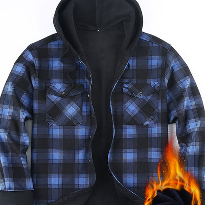 Herren Thermo-Kapuzenhemd Kariert – Warmes Freizeit Flanell Overshirt mit Futter