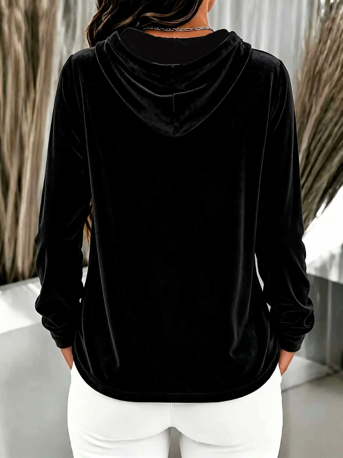 Damen Hoodie mit Kapuze und Knopfleiste, Langarm, weiches Material