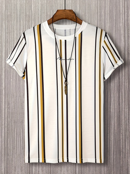 Herren T-Shirt mit vertikalem Streifenmuster und modernem Grafik-Print – Trendiges Freizeitshirt für Alltag und Ausgehen