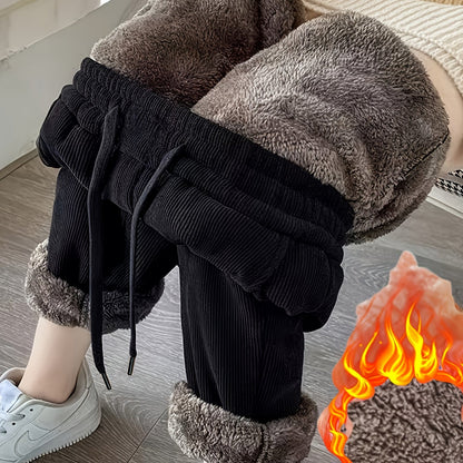 Kordhose gefüttert Schwarz mit elastischem Bund & Kordelzug