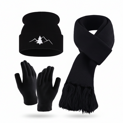 Mützen Schal Handschuh Set Unisex gerippt mit Stickerei
