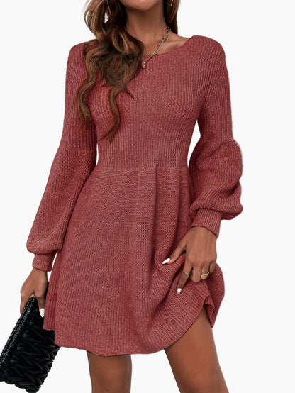 Damen Strickkleid Elegant A-Linie mit Ballonärmeln – Perfekt für Alltag & Büro