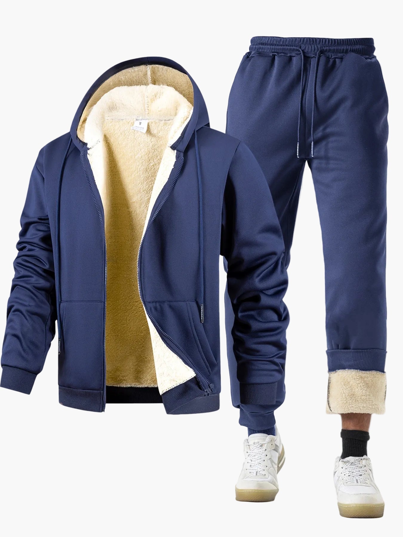 Herren Fleece Gefüttertes Hoodie Jogginganzug Set – Lässiger Style für Herbst & Winter