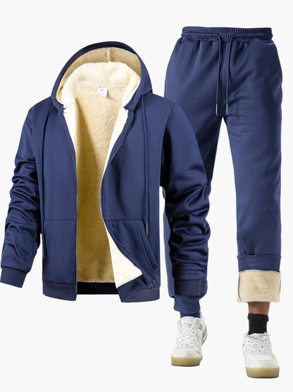 Herren Fleece Gefüttertes Hoodie Jogginganzug Set – Lässiger Style für Herbst & Winter