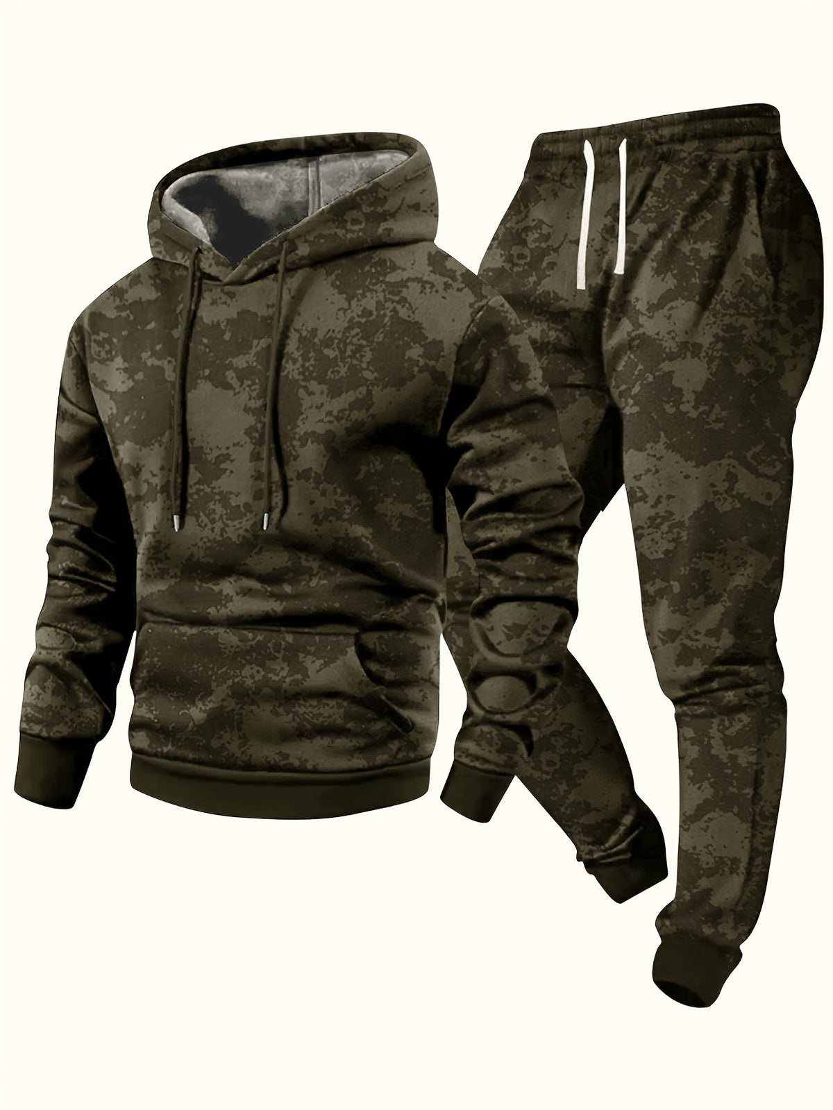 Herren Hoodie & Jogginghose Set Tarnmuster, Sportanzug mit Kapuze und Kordelzug, Trainingsanzug