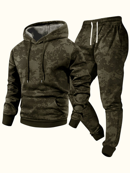 Herren Hoodie & Jogginghose Set Tarnmuster, Sportanzug mit Kapuze und Kordelzug, Trainingsanzug