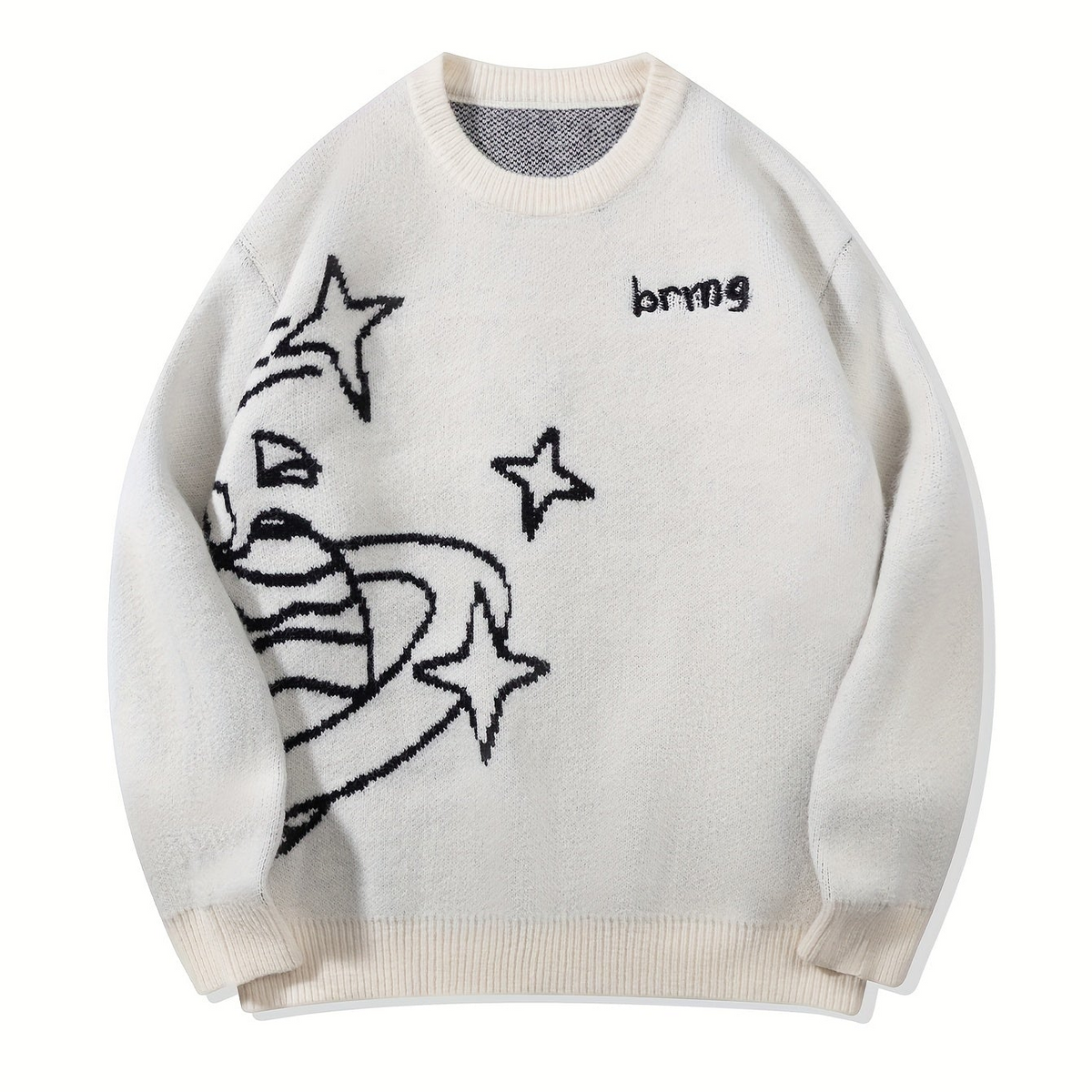 Unisex Strickpullover Rundhals mit Weltall-Muster & Sternen
