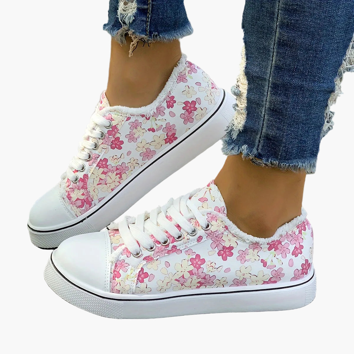 Damen Sneaker mit Blumenmuster – Modische Freizeitschuhe für Alltag und Spaziergänge