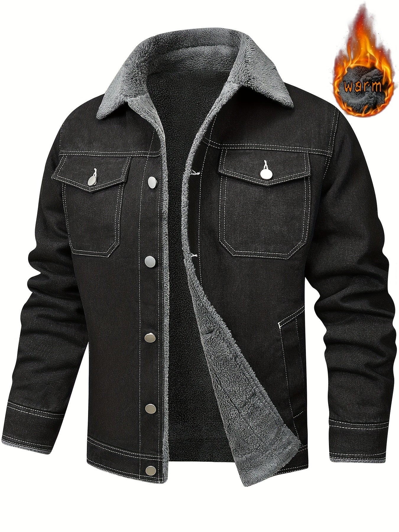 Herren Jeansjacke mit Teddyfutter, Sherpa Kragen, Knopfleiste, Brusttaschen, warm gefüttert