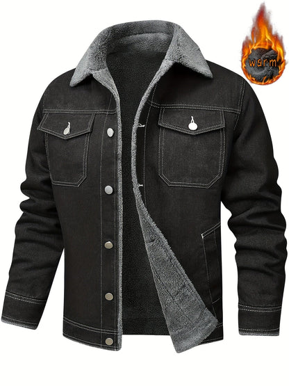 Herren Jeansjacke mit Teddyfutter, Sherpa Kragen, Knopfleiste, Brusttaschen, warm gefüttert