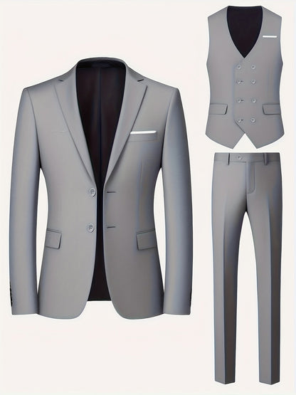 Herren Anzug Set 3-teilig mit Sakko Weste Hose Hochzeitsanzug Business