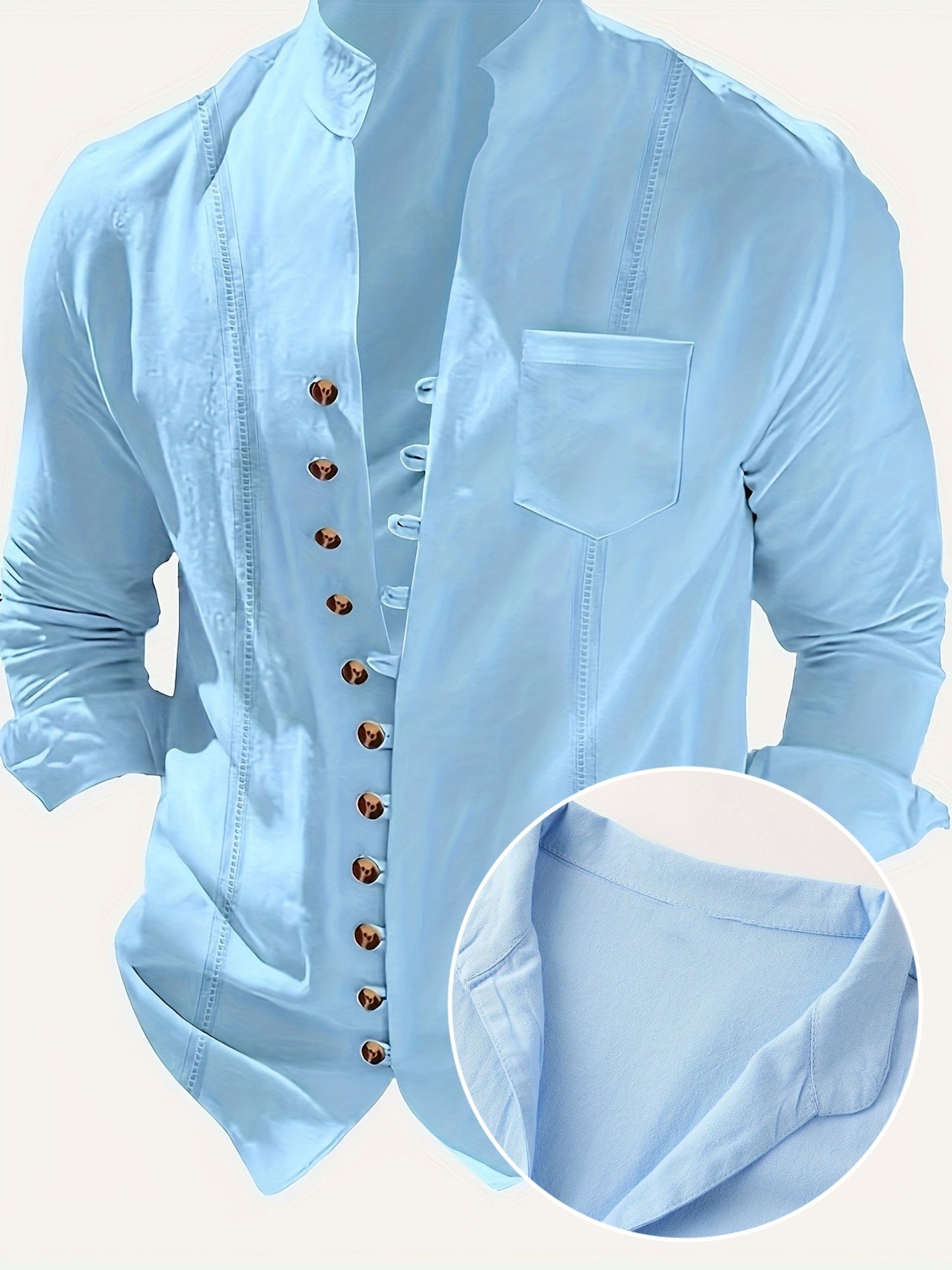 Herren Stehkragen Hemd Modern Vintage Stil Freizeit Business