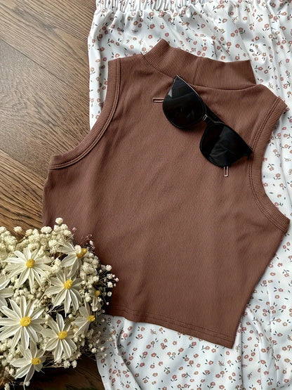 Damen Sommer Crop Top mit Stehkragen – Modisches Basic für Freizeit und Alltag