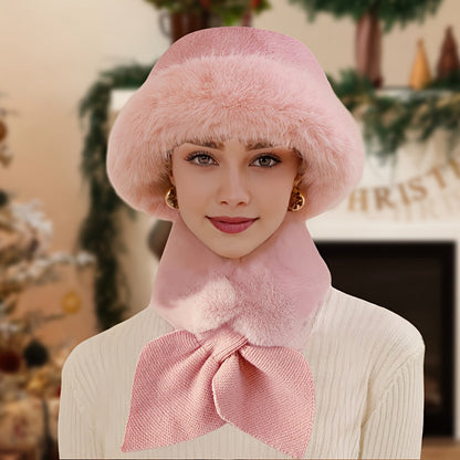 Winter Set Pelzimitat 3-teilig: Hut, Schal & Handschuhe mit Kunstfellbesatz, Warme Winteraccessoires